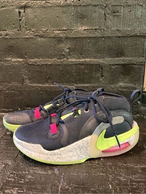Nike Kids Black Sneakers with Neon Green and Pink Accents